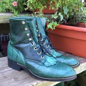 Vintage JUSTIN Roper Boots GREEN Size 5.5 D Style 0470 Registered NO. Y77132V99